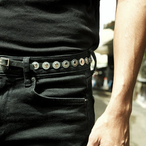 Black Unisex Vegan Belt With Metal Rings