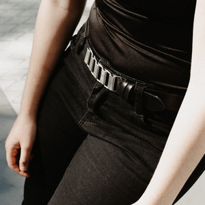 Black Vegan Belt With Stainless Steel Buckle